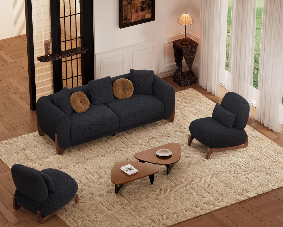 Morden Fort Modern Cloud Sofa Couch - 3 Seater Sherpa Boucle Sofas with Wood Legs