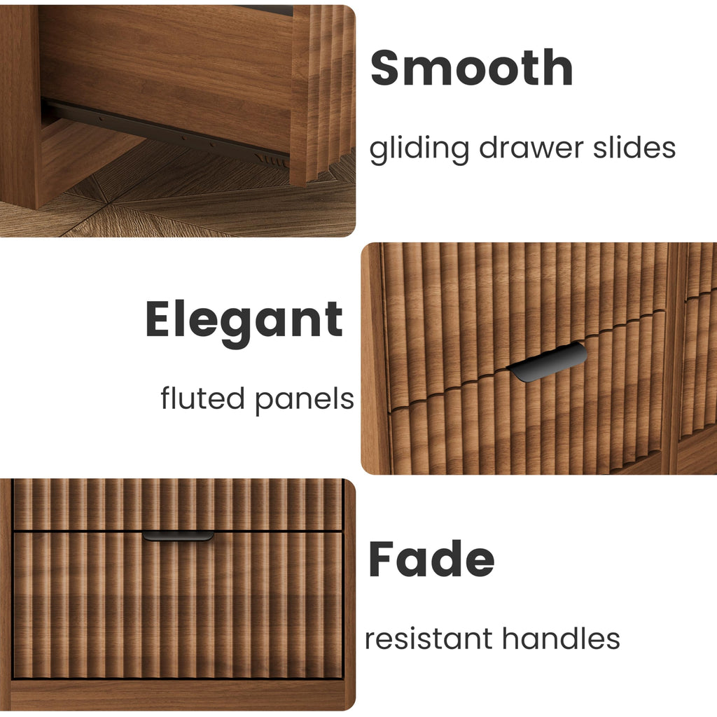 Fluted Nightstands with Charging Station, Set of 2