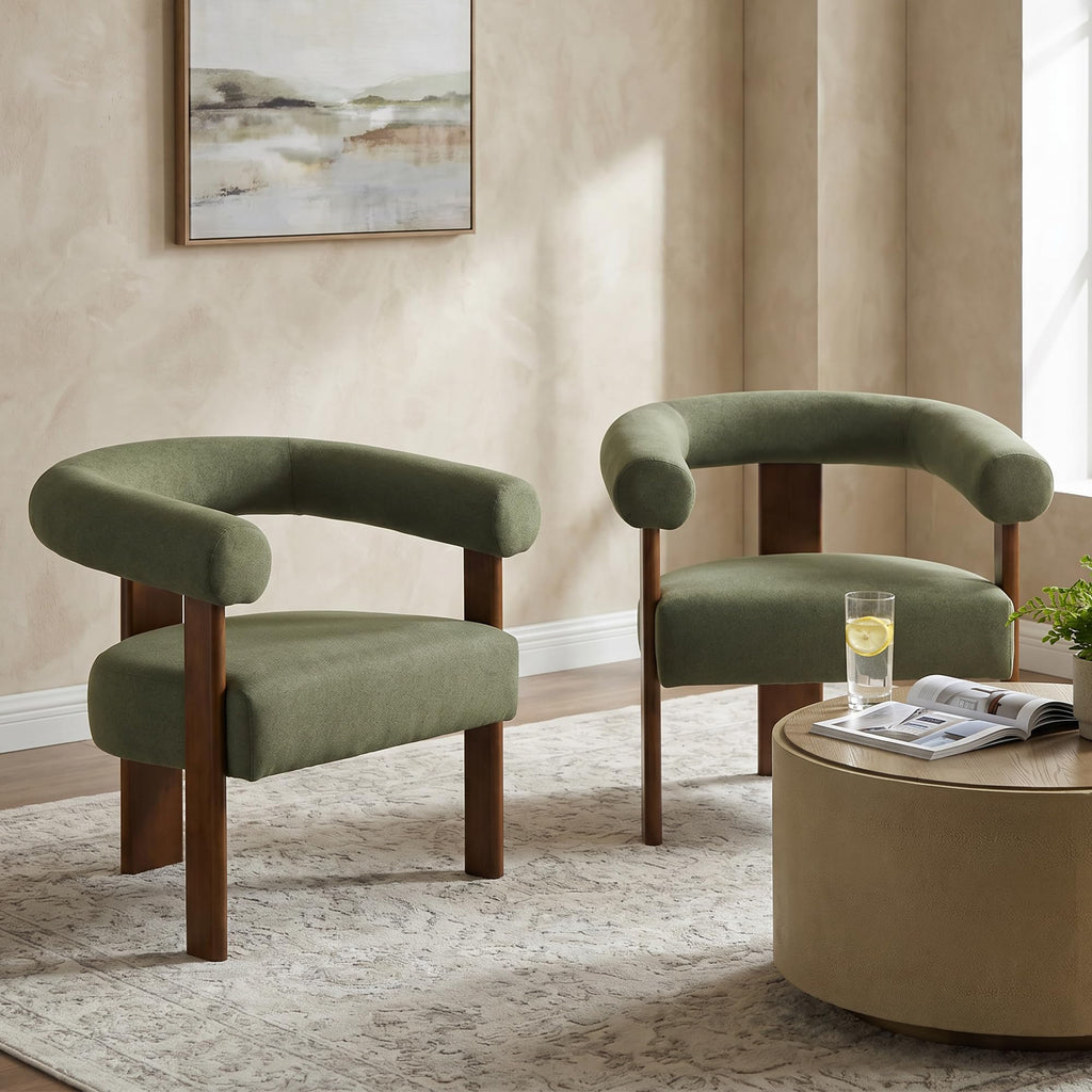 VKNOW Barrel Accent Chairs Set of 2 with Armrests and Rubberwood Legs