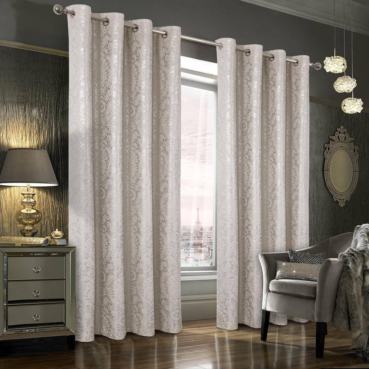 Damask Foil-Print Velvet Blackout Curtains