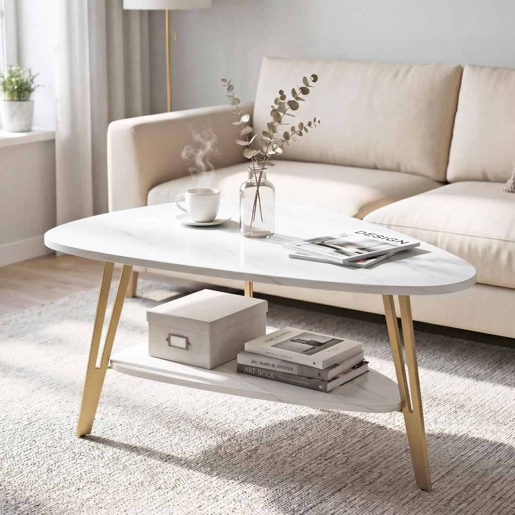 Triangle Coffee Table with Storage Shelf