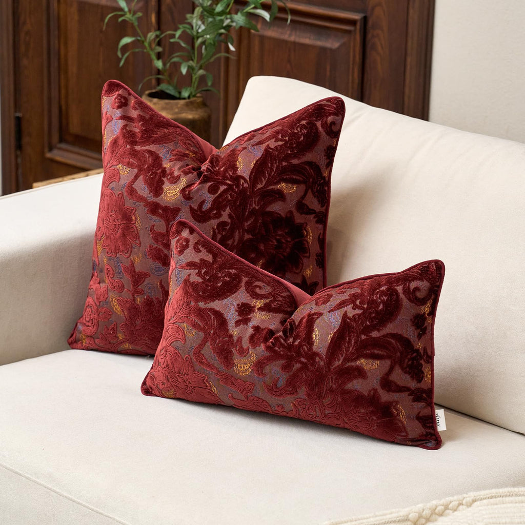 Vintage Floral Cut-Velvet Pillow Cover