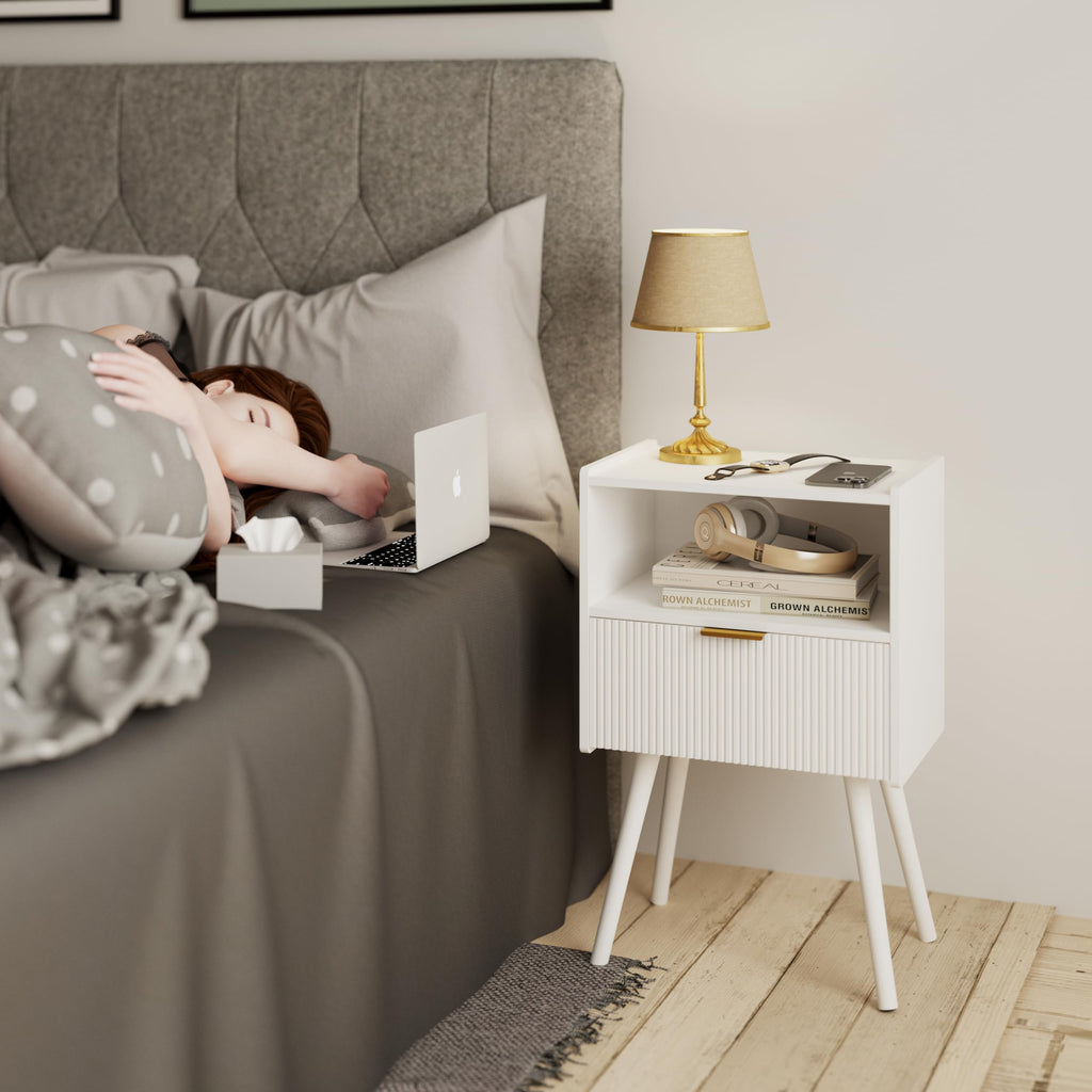 Modern Nightstand with Drawer & Open Shelf