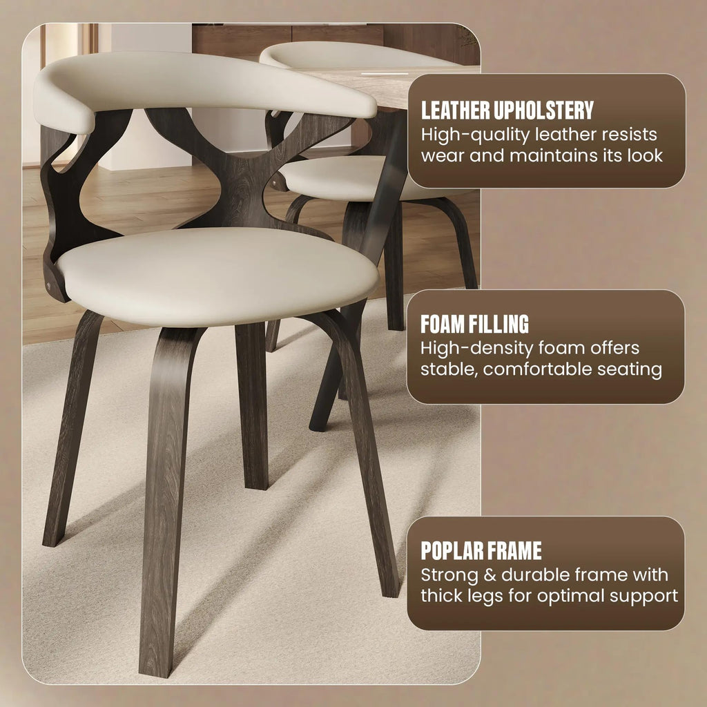 LeisureMod Klyne Leather Dining Chair with Poplar Wood Frame – Mid-Century Wooden