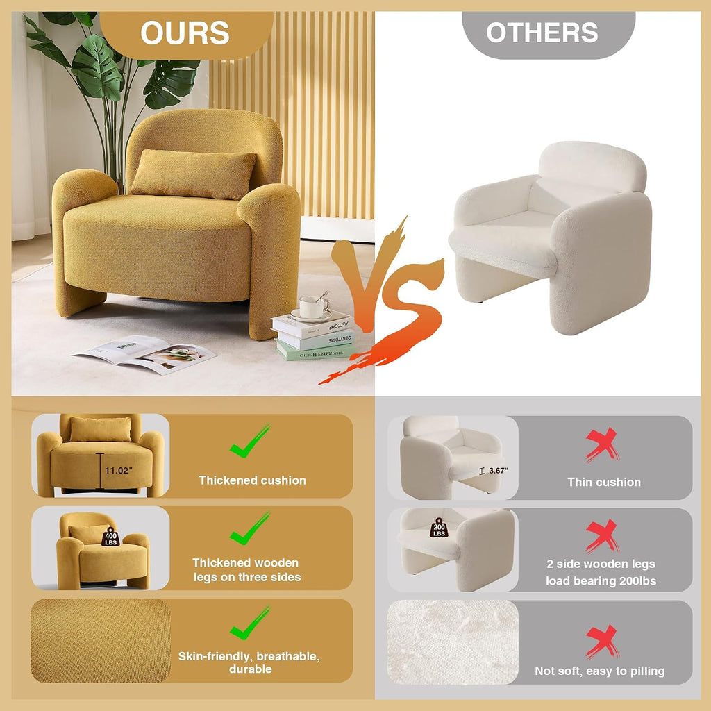 LOULENS Accent Chair Set of 2, Linen Fabric Lounge Armchair, Yellow