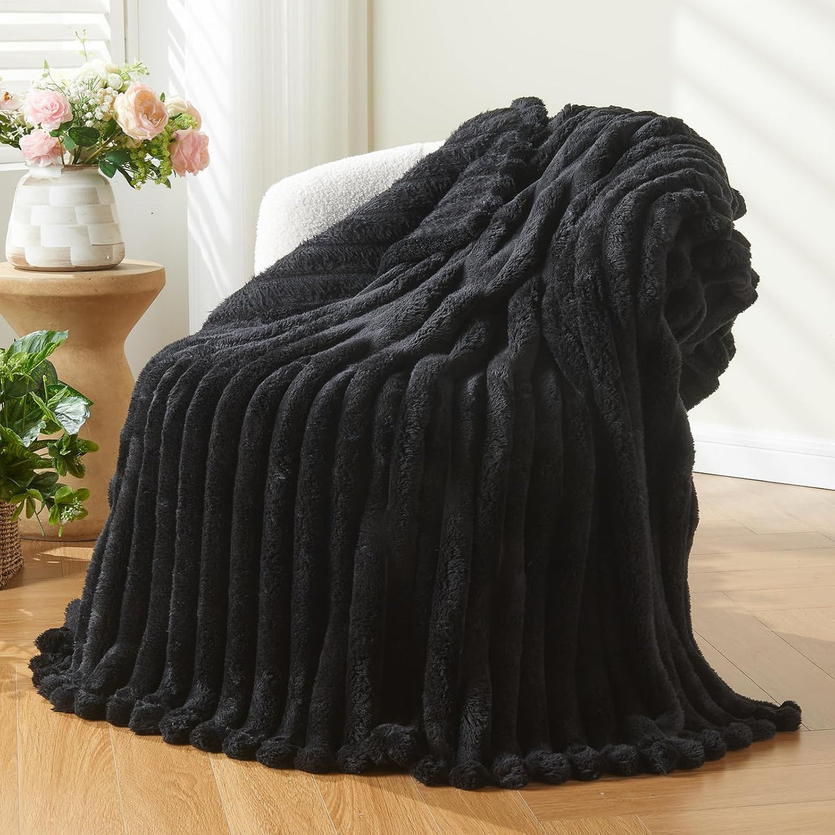 Ribbed Fleece Throw Blanket