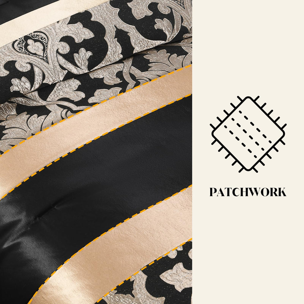 CozyDH Black Gold Jacquard Comforter Set California King, 7PCS Bed in a Bag
