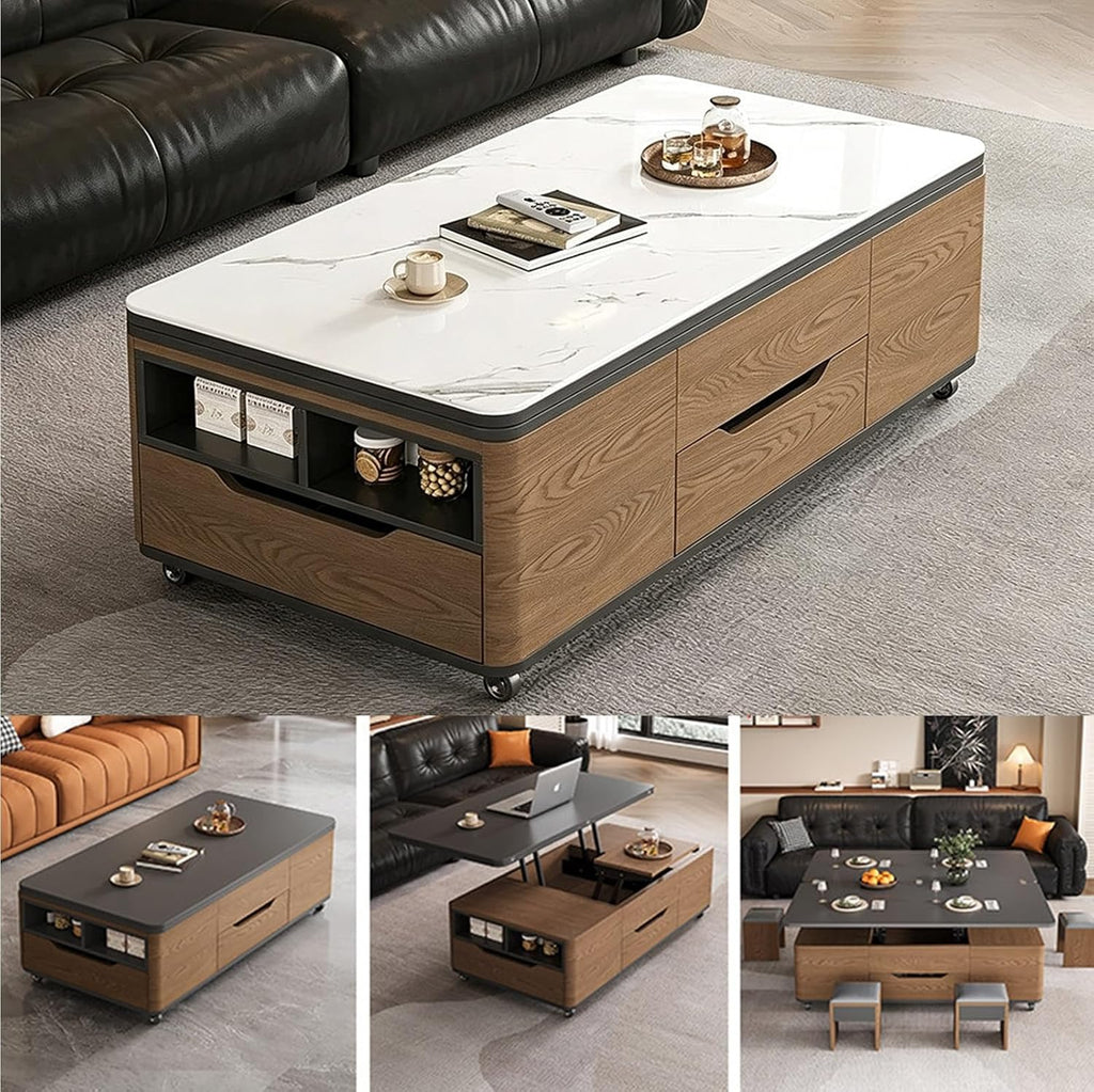 3‑in‑1 Lift‑Top Coffee‑Table with Storage Drawers & Rolling Casters