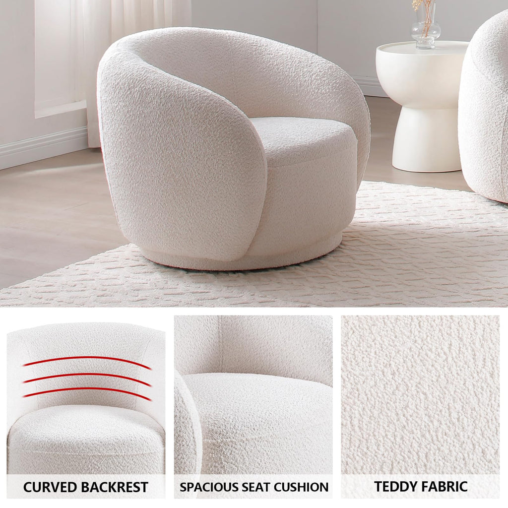 Oversized Boucle Accent Chair, Cream White Sherpa Wingback Chair