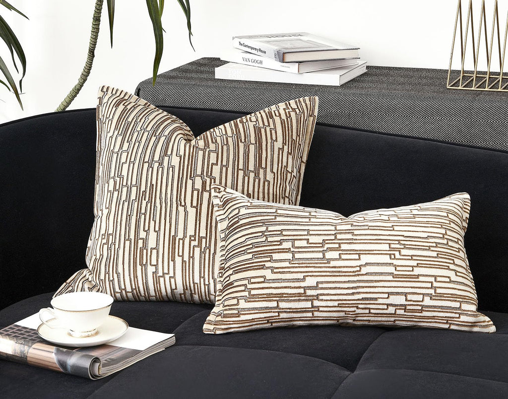 Luxury Brown Cut Pile Velvet Pillow Covers 18x18 with Raised Textured Pattern(Not a