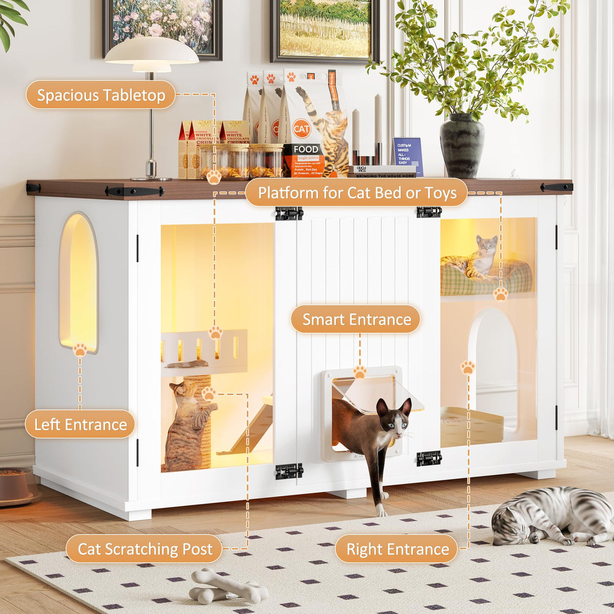 39.4 Inch 3-Tier Hidden Litter Box Furniture, Black/Brown