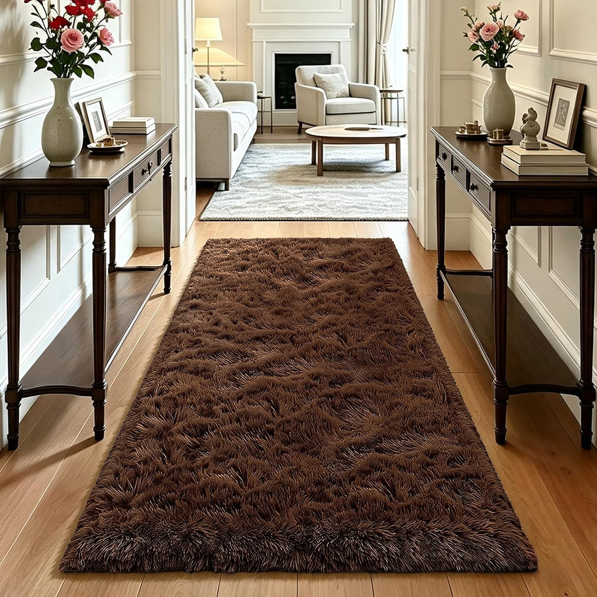 Mottled Beige 9x12 Area Rugs for Living Room, Fluffy Shag Rug Large Carpet