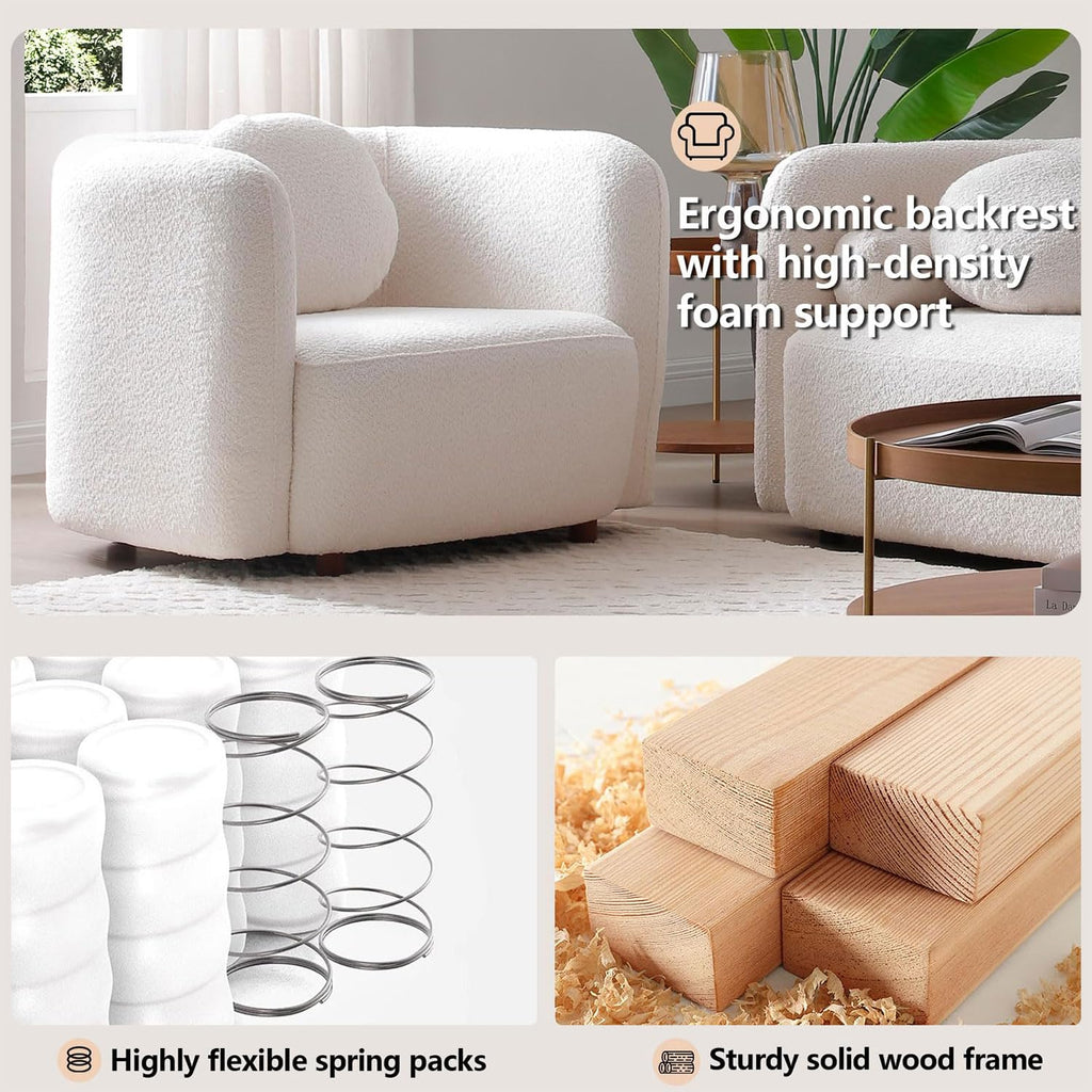 Oversized Boucle Accent Chair, Cream White Sherpa Wingback Chair