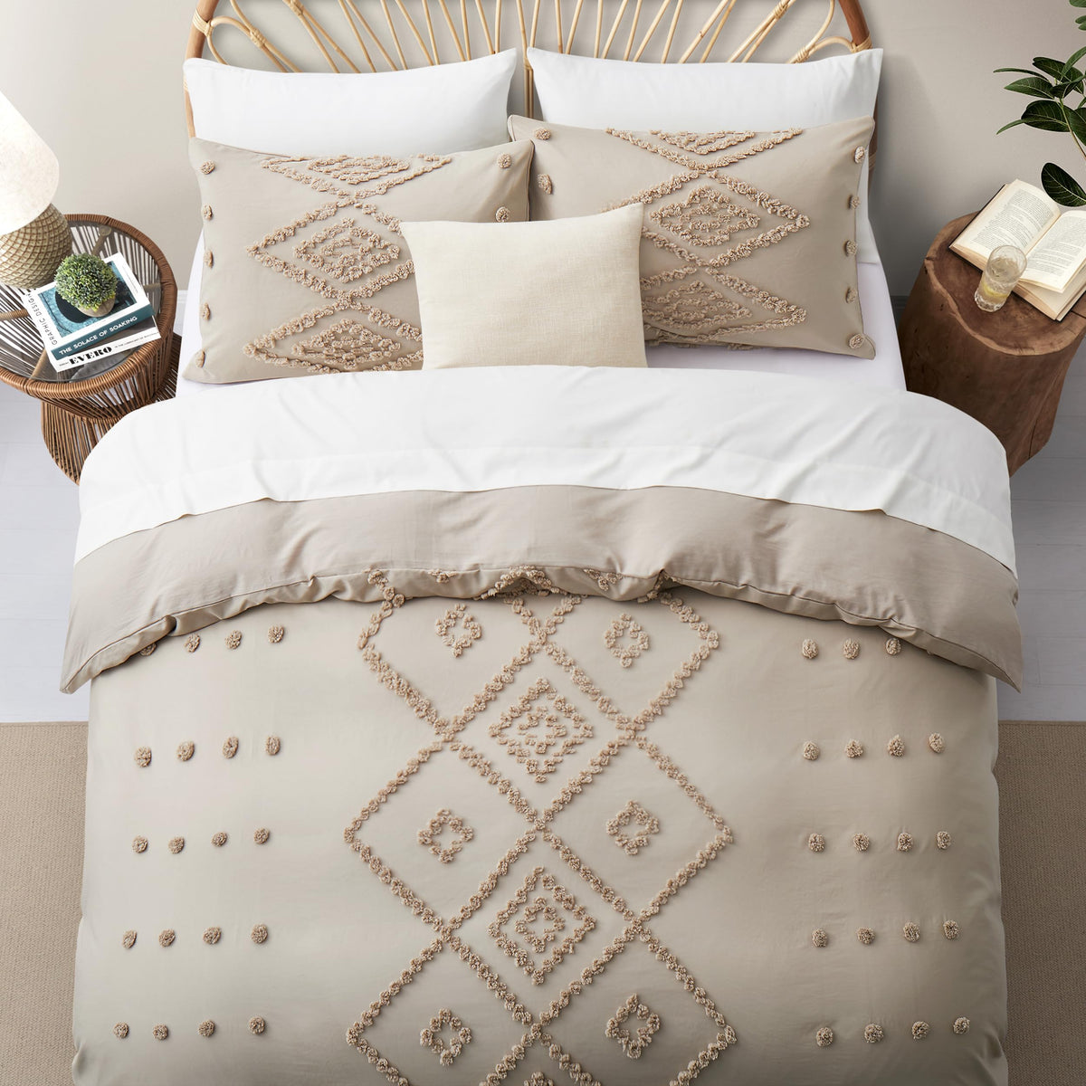 Oli Anderson Tufted Boho Queen Duvet Cover Set, Pumpkin Brown, 3 Pieces