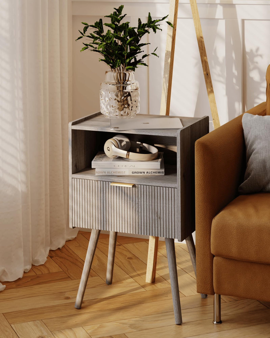 Modern Nightstand with Drawer & Open Shelf