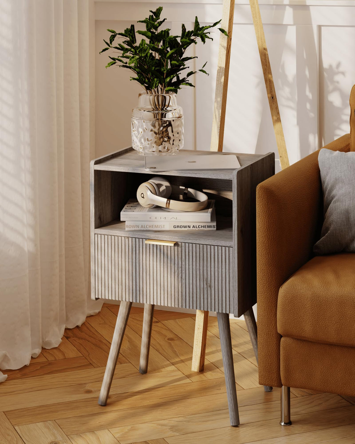 Modern Nightstand with Drawer & Open Shelf
