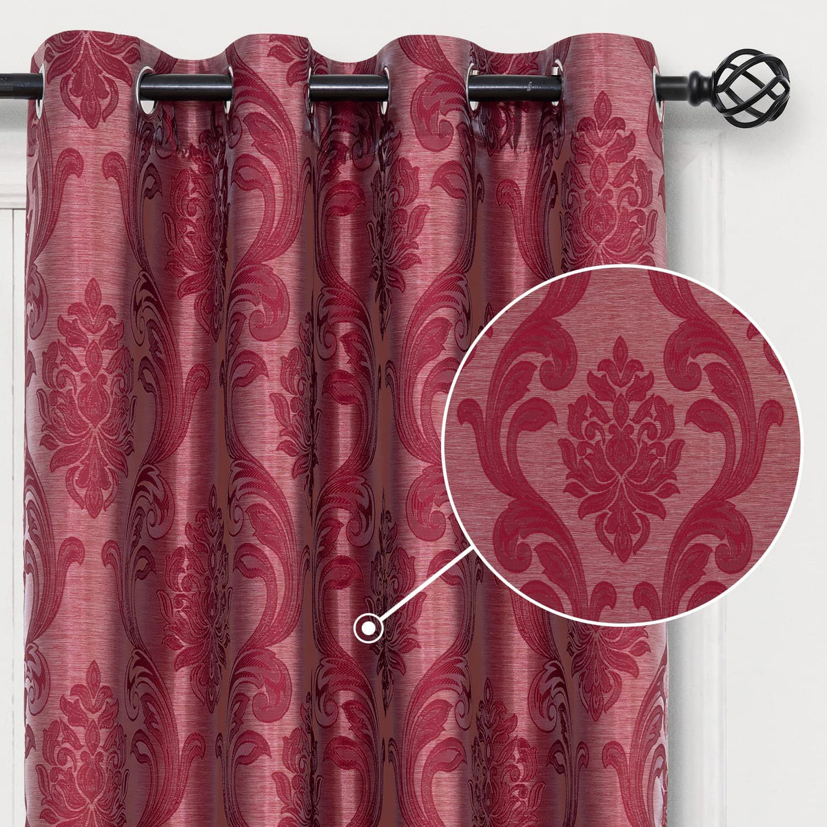 Brown Damask Grommet Curtains, Set of Two
