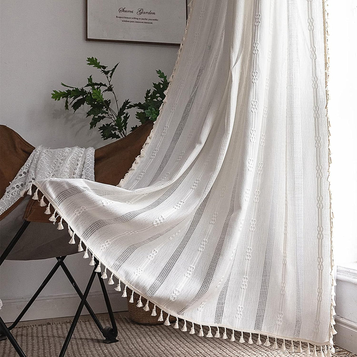 Boho Tassel Rod-Pocket Curtain Panel