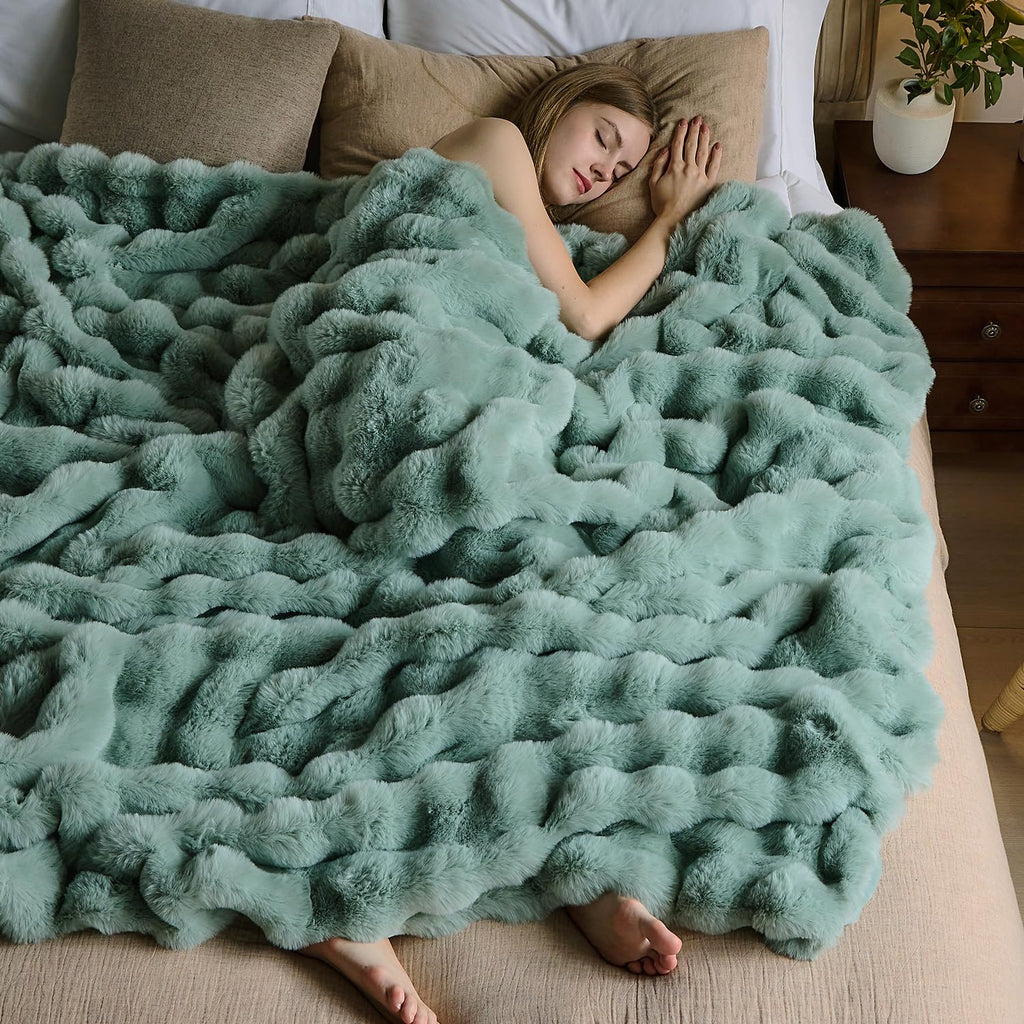 Cow-Print Faux Fur Throw Blanket