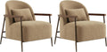 CHITA Accent Chair Set of 2, Sherpa Armchair with Wooden Armrest, Camel