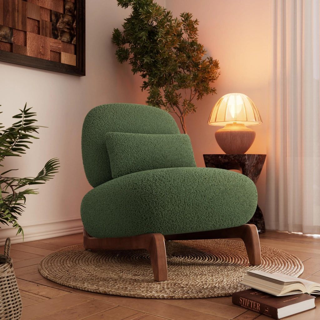 Morden Fort Modern Cloud Sofa Couch - 3 Seater Sherpa Boucle Sofas with Wood Legs