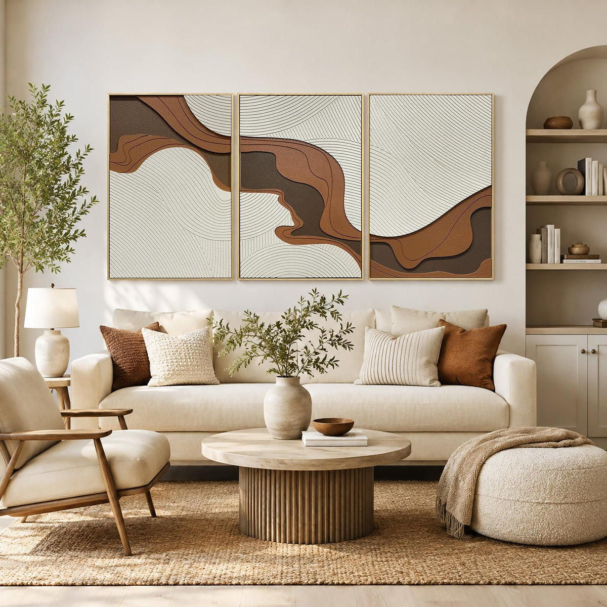 Abstract Geometric Relief Wall Art – Framed Triptych