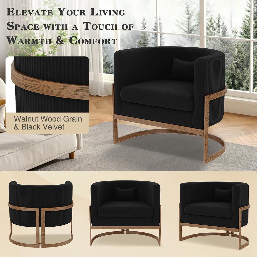 Velvet Accent Chair Ivory Modern Barrel Chair with Gold Legs