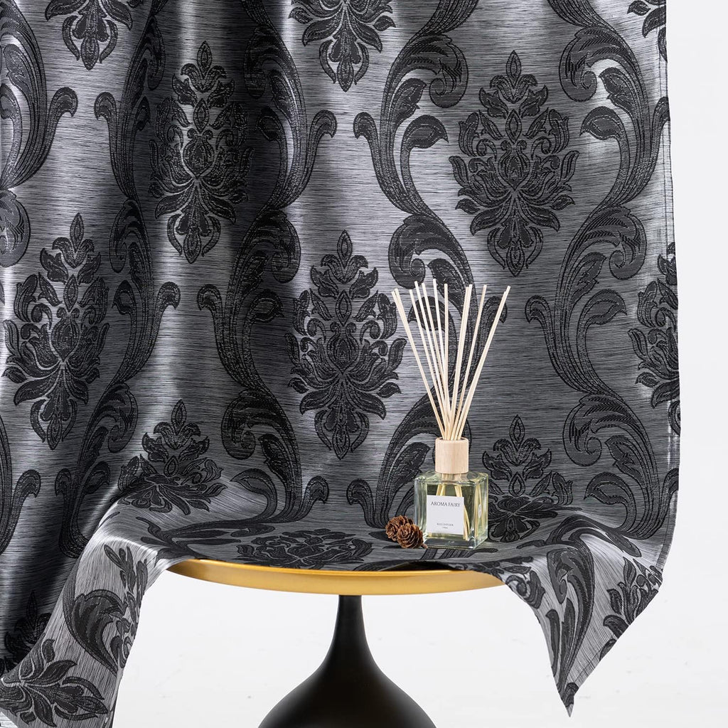Brown Damask Grommet Curtains, Set of Two