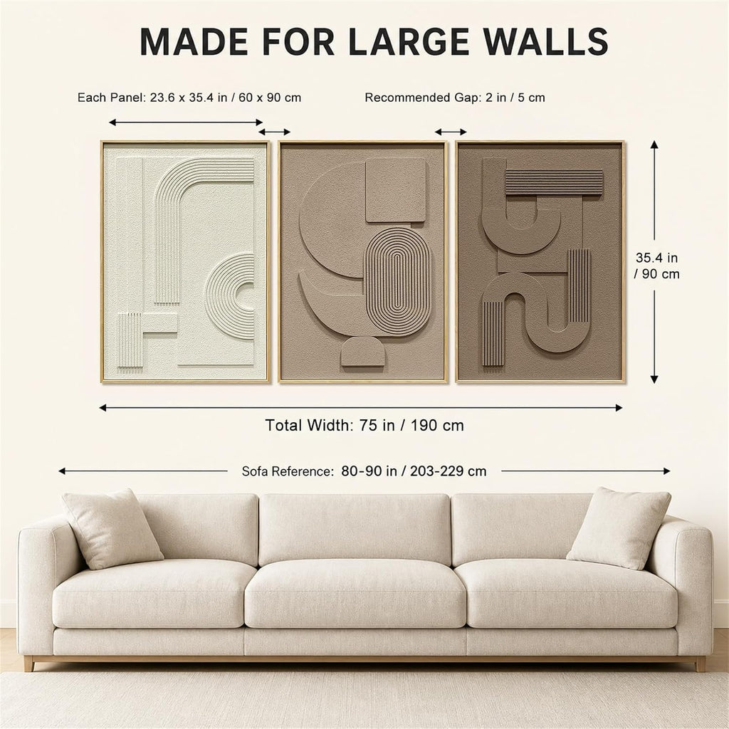 Abstract Geometric Relief Wall Art – Framed Triptych