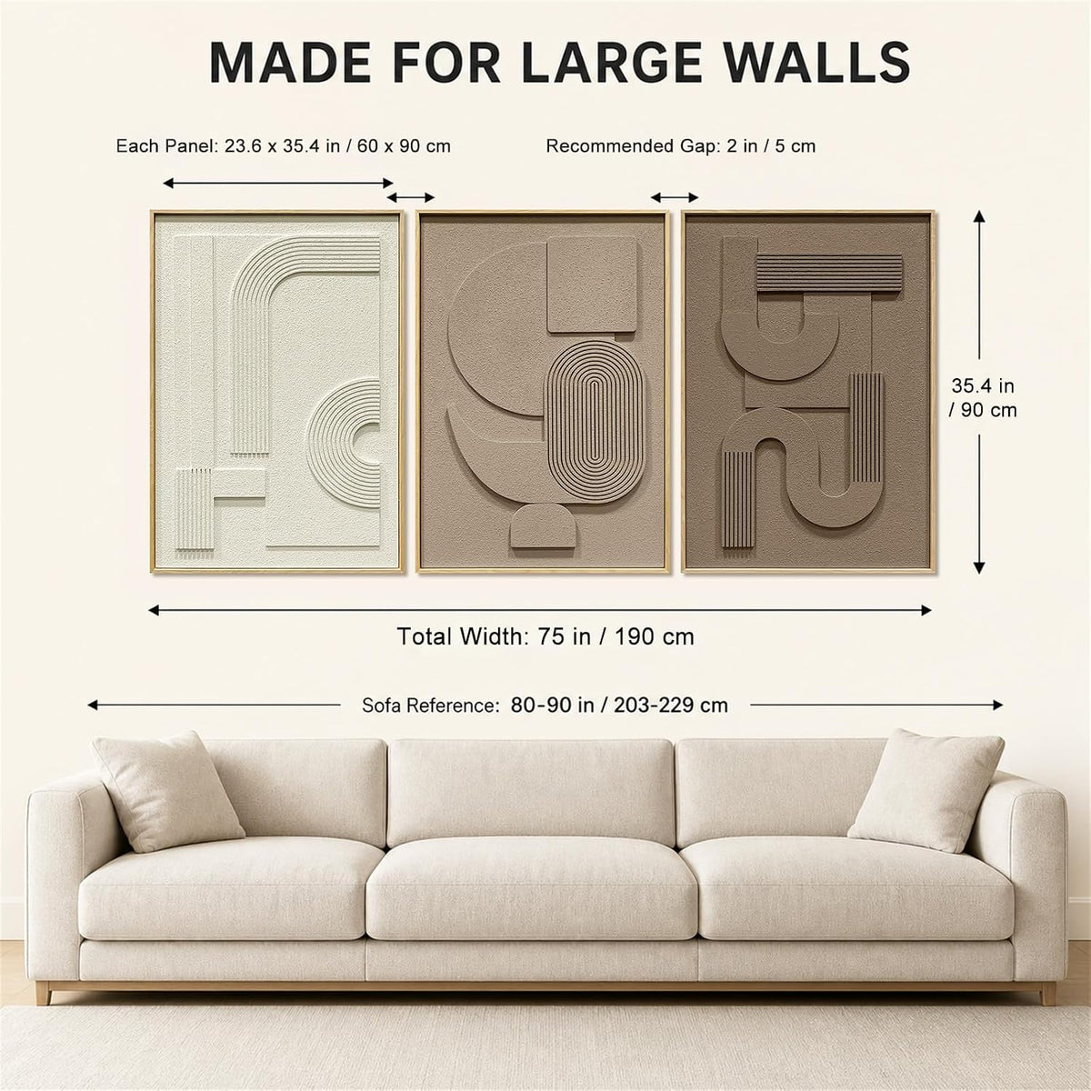 Abstract Geometric Relief Wall Art – Framed Triptych