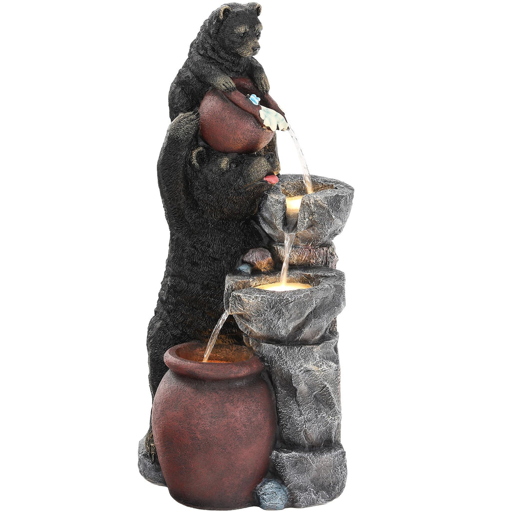 23" H Tiki Statue Outdoor Water Fountain with LED Lights