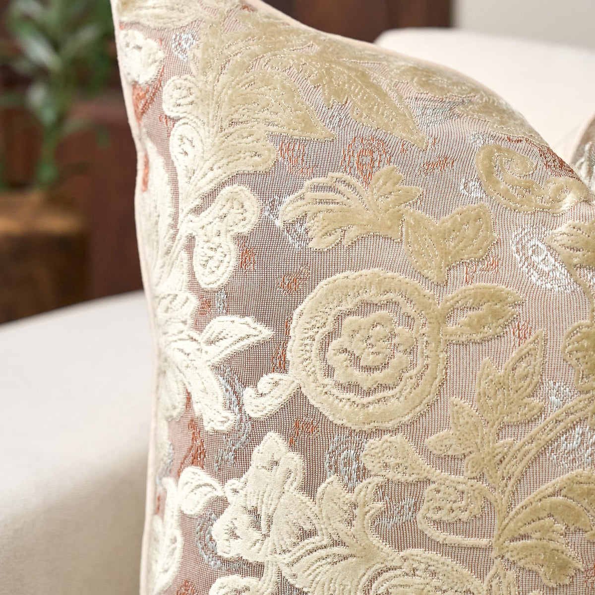Vintage Floral Cut-Velvet Pillow Cover