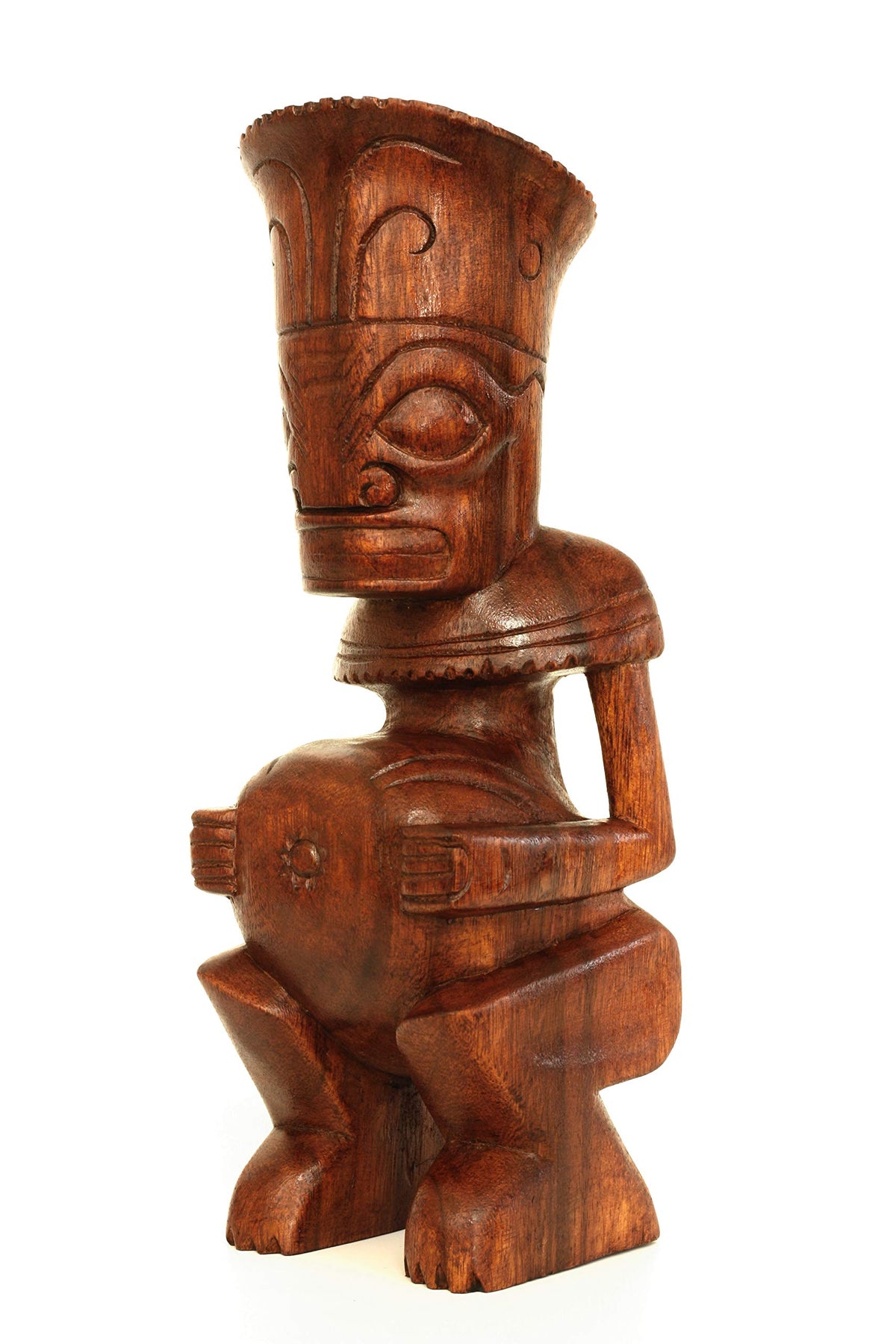 G6 Collection Handmade Wooden Primitive Tattoo Face Tribal Statue Sculpture Tiki