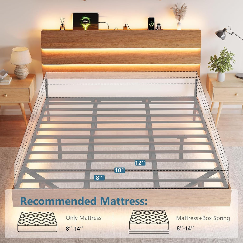 GalnFu King Size Floating Bed Frame with LED Lights