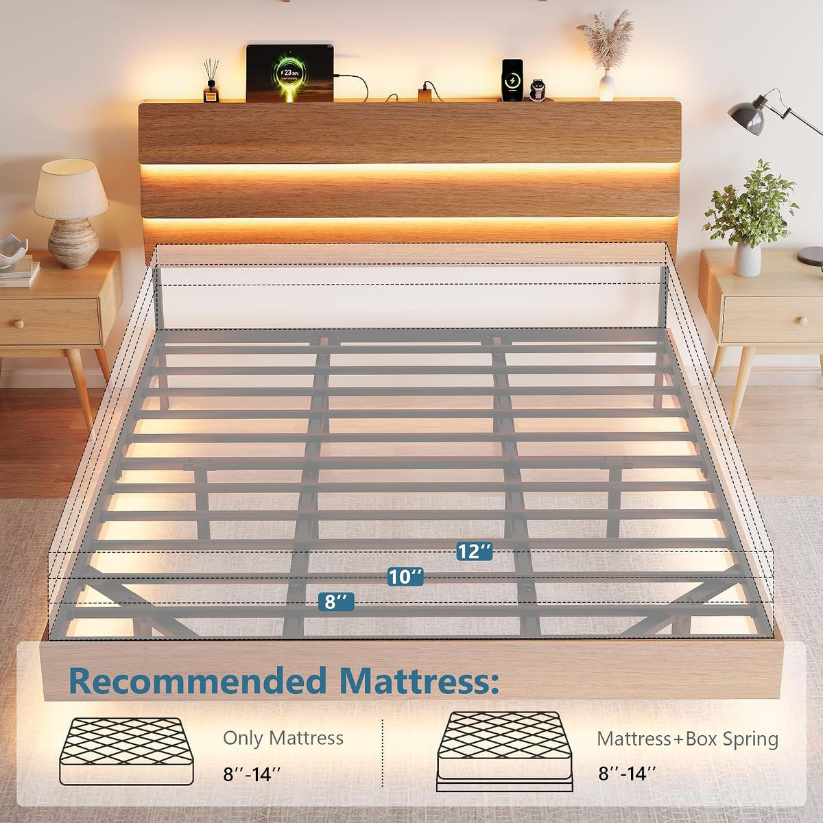 GalnFu King Size Floating Bed Frame with LED Lights