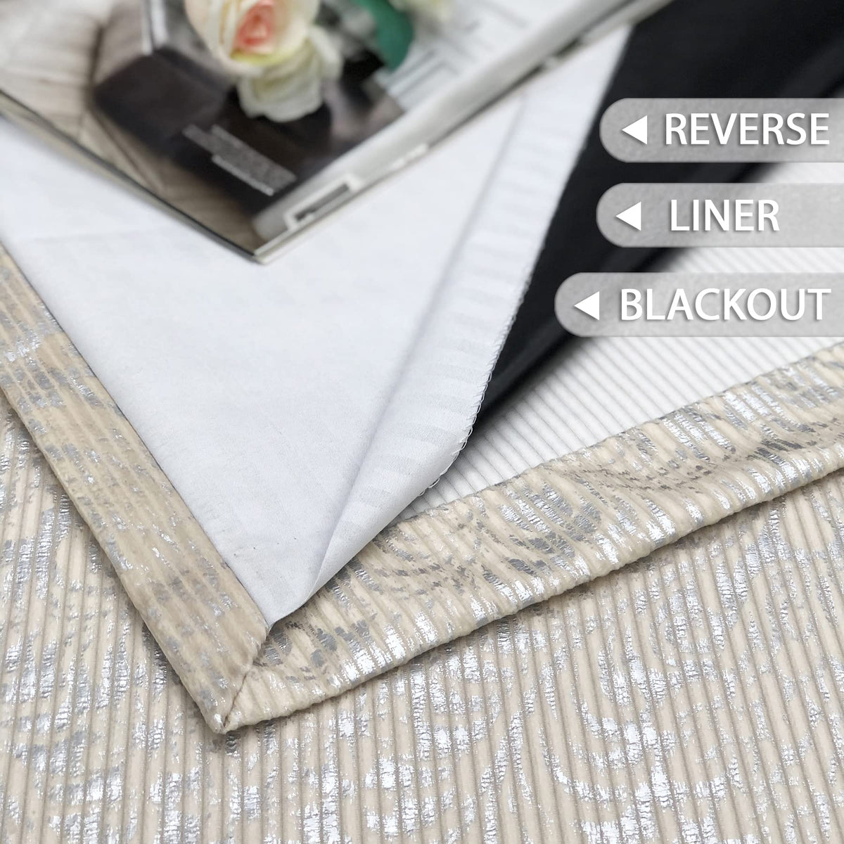 Damask Foil-Print Velvet Blackout Curtains