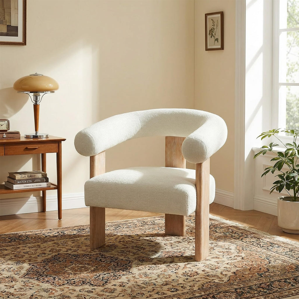 VKNOW Barrel Accent Chairs Set of 2 with Armrests and Rubberwood Legs