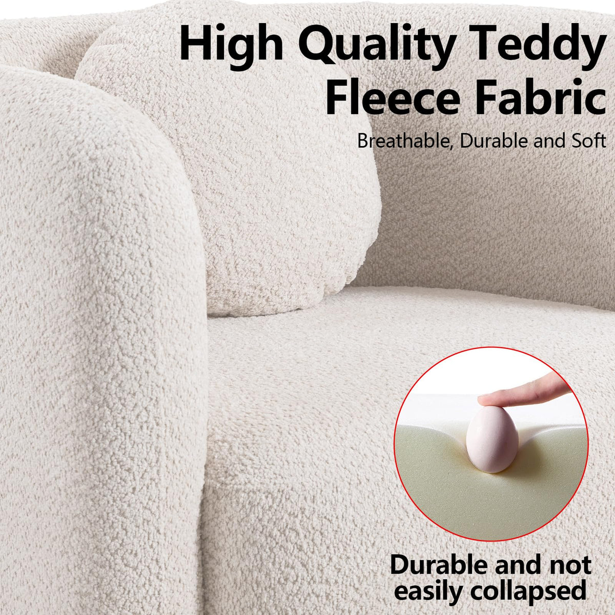Oversized Boucle Accent Chair, Cream White Sherpa Wingback Chair