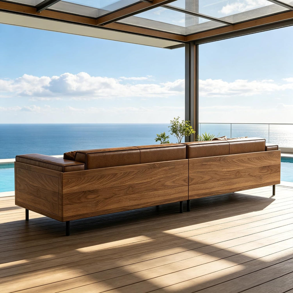 110.24" Minimalist Outdoor 4 Person Patio Sofa Couch, Brown
