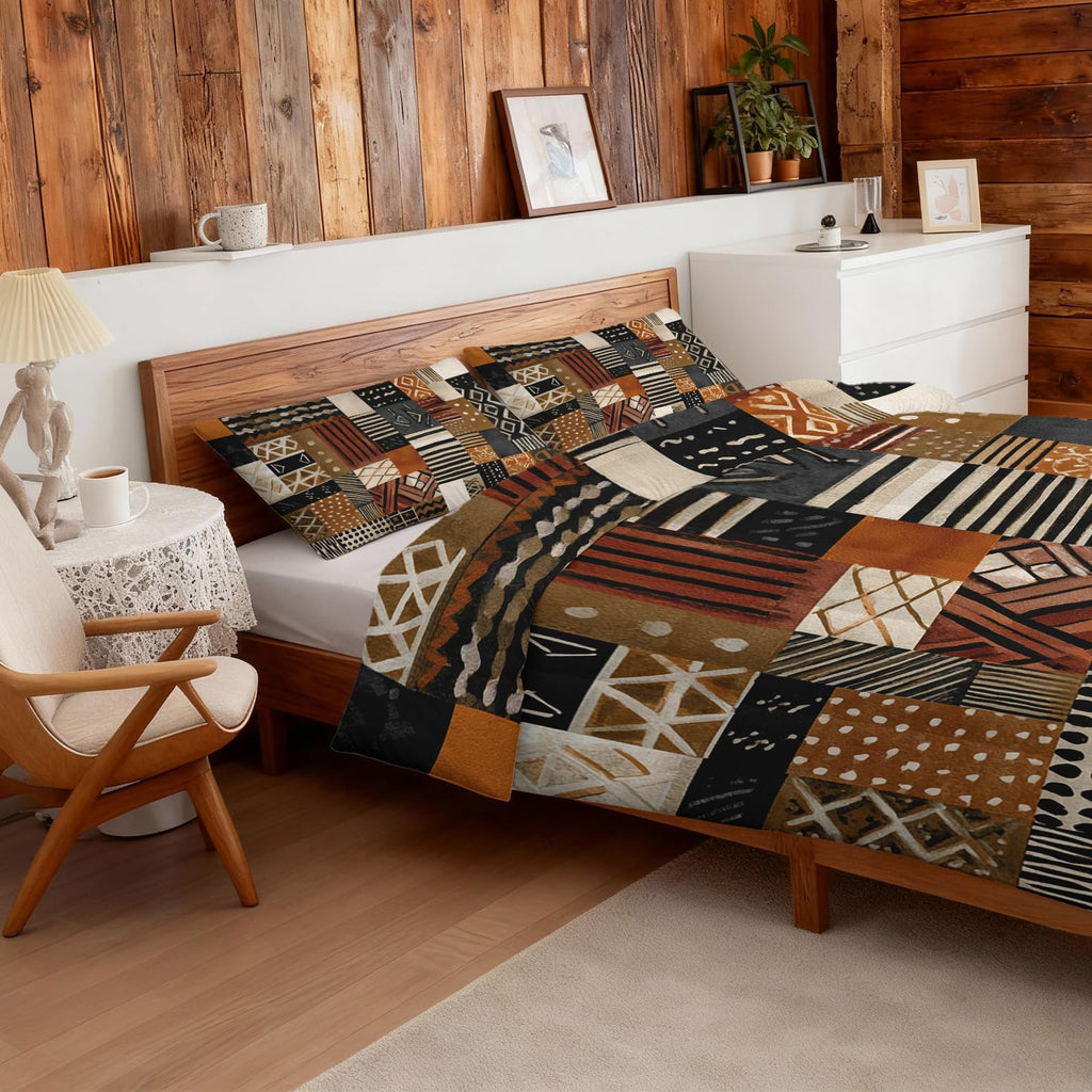 Patchwork Geometric Queen Size Comforter Sets 3 Piece