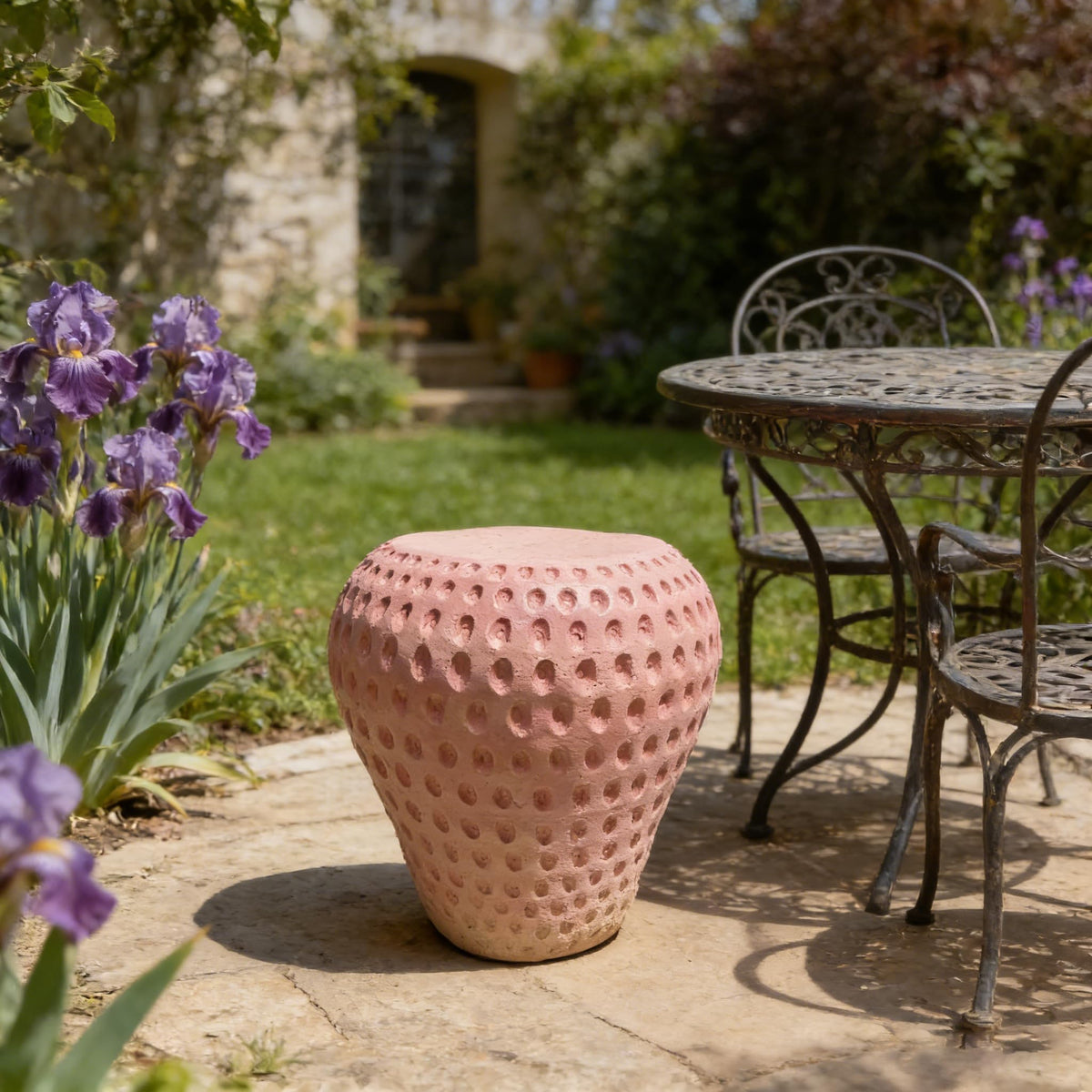 13.4" Cute Pig Side Table w/ Watermelon Top, Resin Plant Stand, Pink+Red
