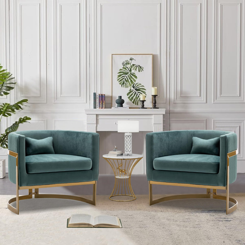 Velvet Accent Chair Ivory Modern Barrel Chair with Gold Legs