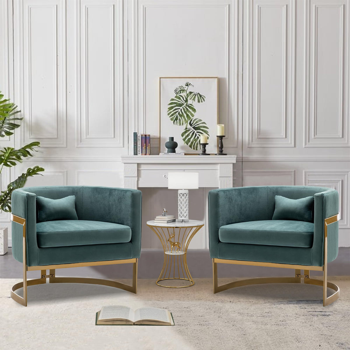 Velvet Accent Chair Ivory Modern Barrel Chair with Gold Legs