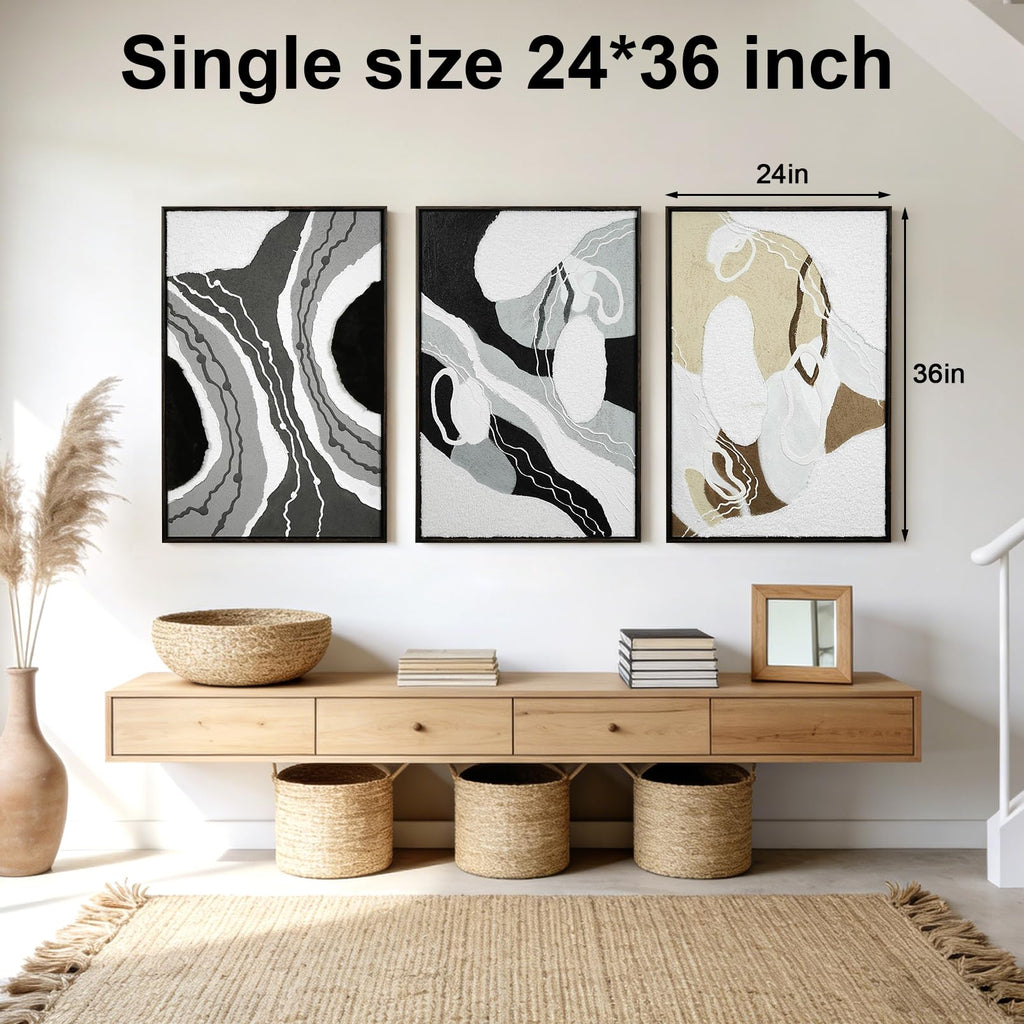 Framed 3D Geometric Sandstone Wall Art – Set of 3