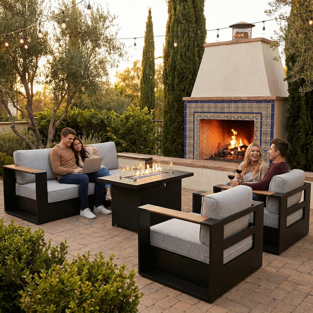 Aluminum Patio Set with Fire Pit Table