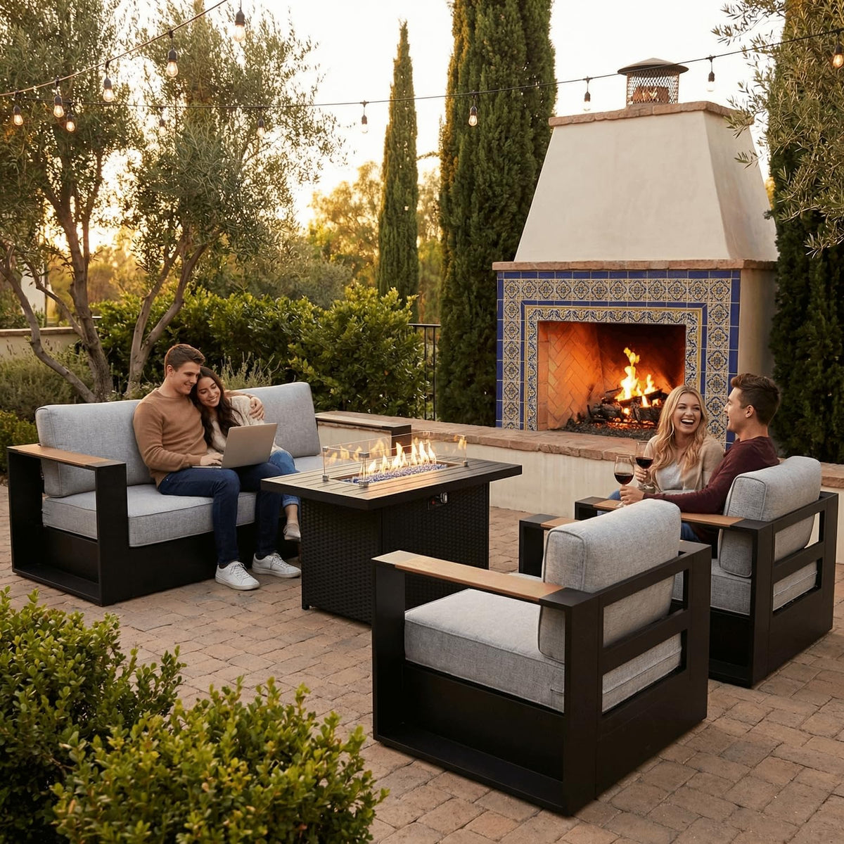 Aluminum Patio Set with Fire Pit Table