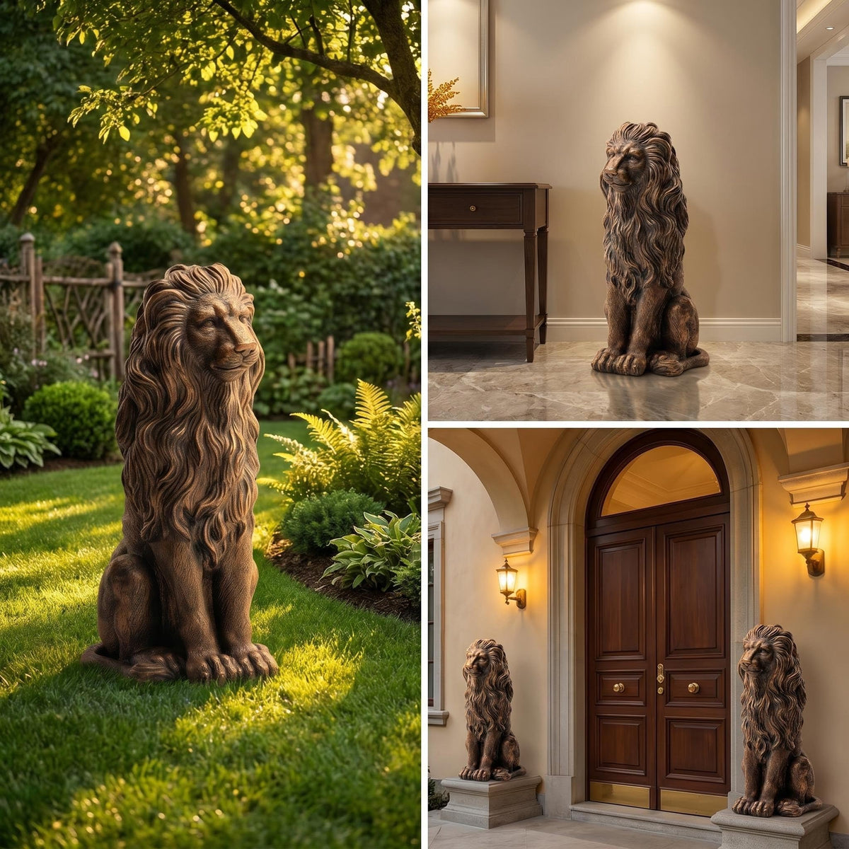 Large Gold Lion Statue, Resin Garden Sculpture, Outdoor Decor