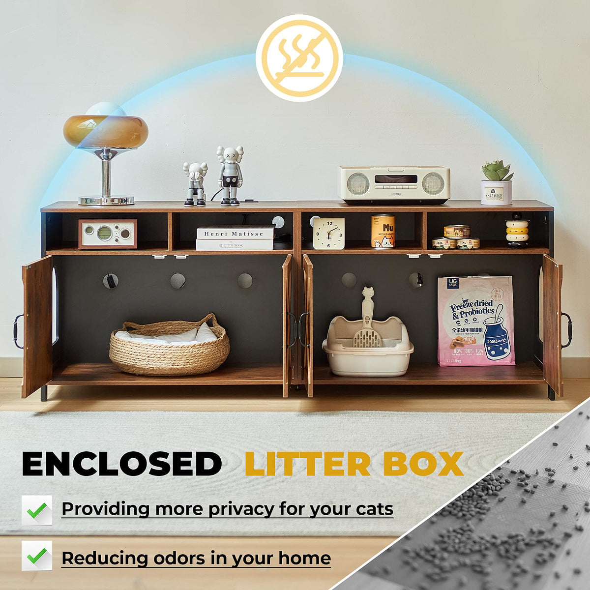 Farmhouse Double Cat Litter Box Cabinet