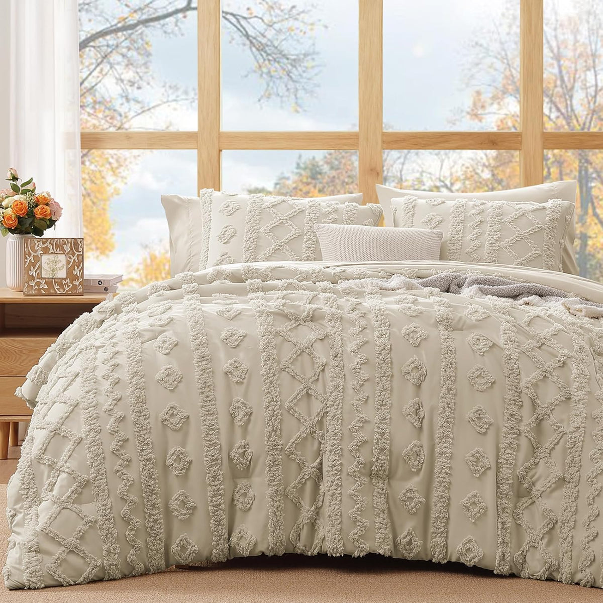 King Size Comforter Set- 7 Pieces Tufted Bed in a Bag King Bedding Sets