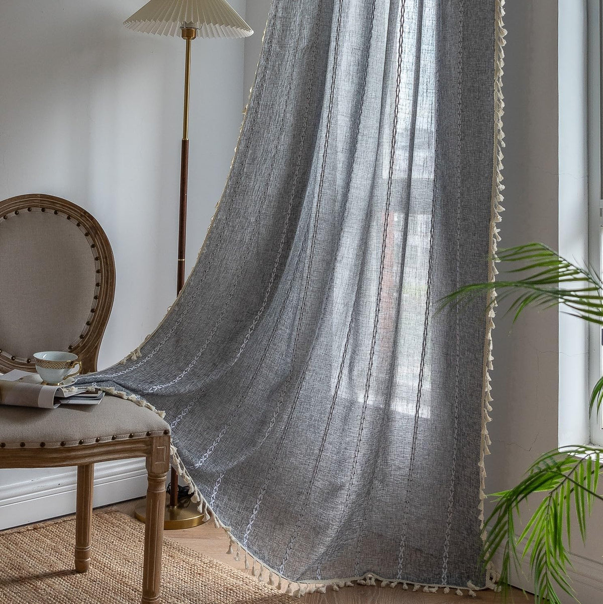Boho Tassel Rod-Pocket Curtain Panel
